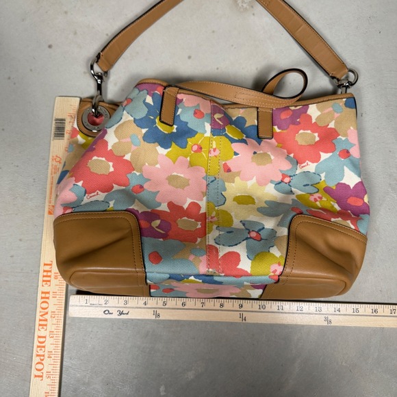 Coach Taylor Floral Canvas Tote Bag Tan Leather Trim F28287 Multi Color - Picture 4 of 6